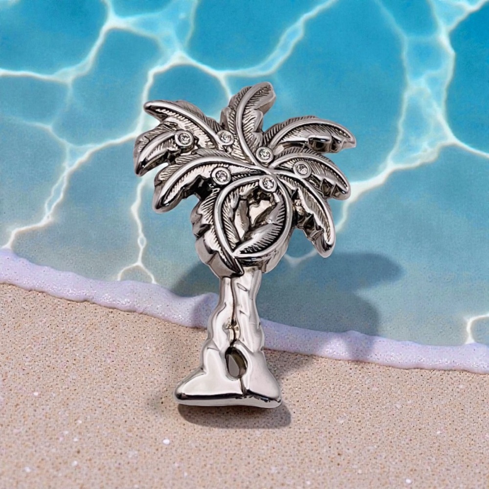 Statement Polished Silver Tone Palm Tree Brooch Pendant by Best - Picture 4 of 13